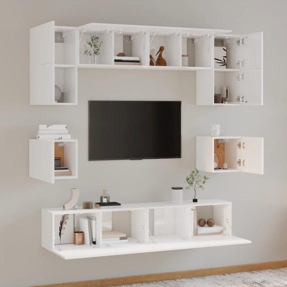 Set de muebles de TV 8 pzas madera contrachapada blanco