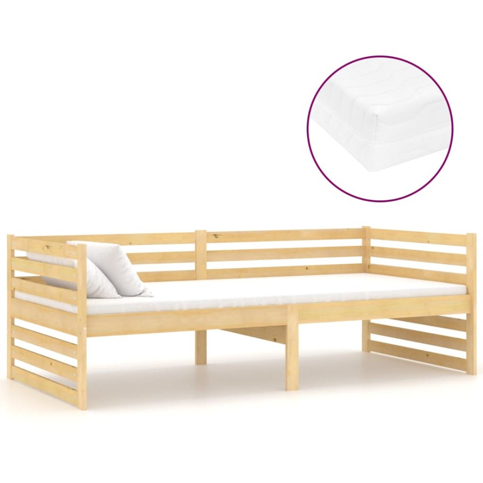 Sofá cama con colchón madera de pino maciza 90x200