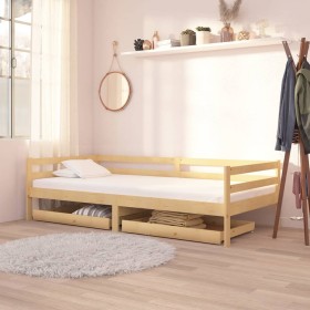 Sofá cama con cajones madera de pino maciza 90x200