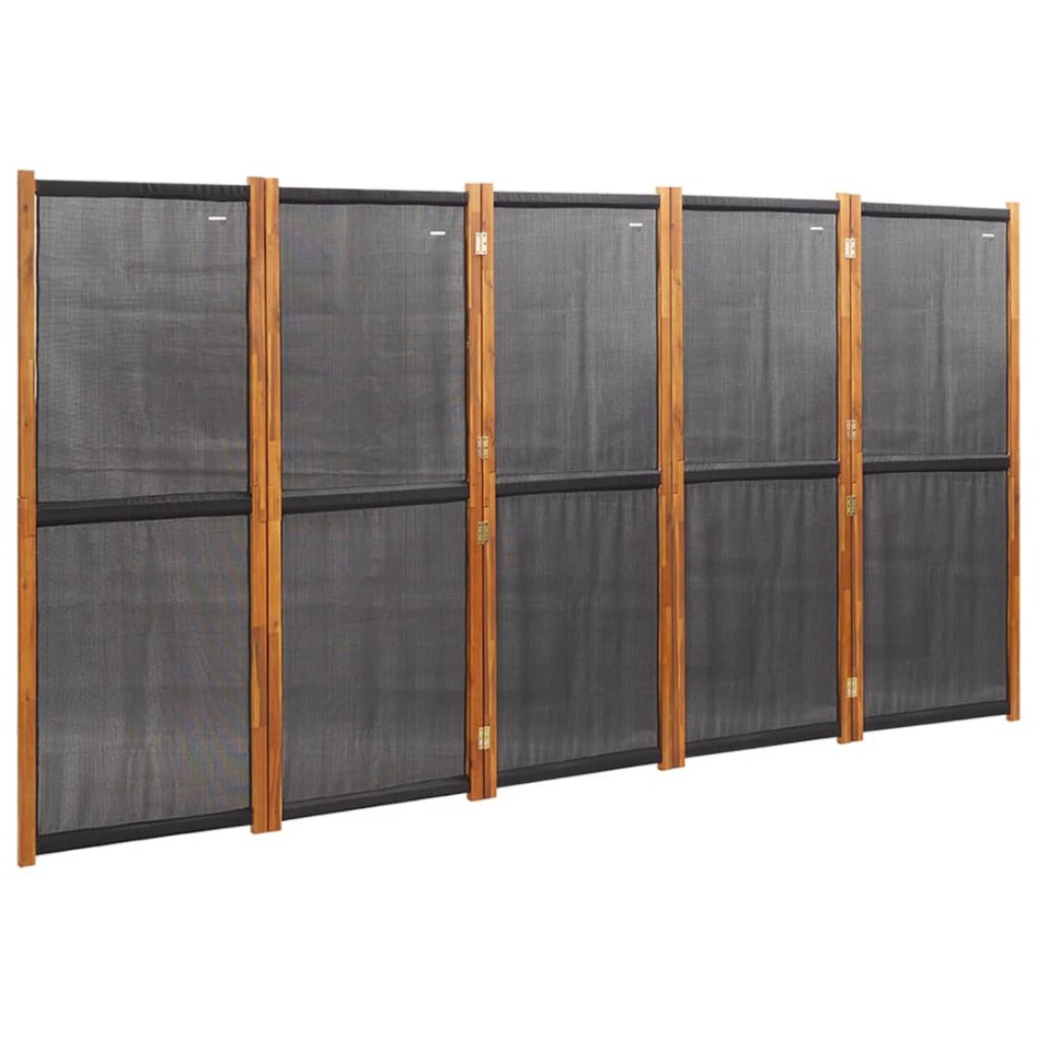 Biombo divisor de 5 paneles negro 350x180