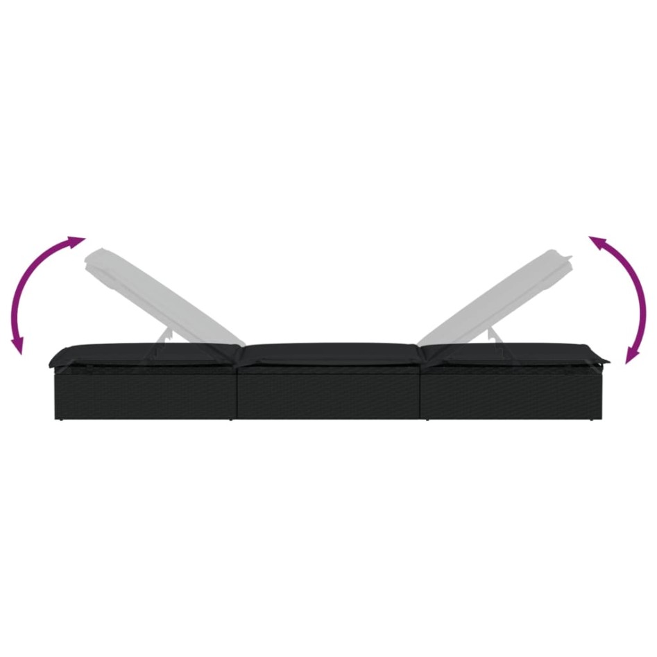 Tumbona con cojín ratán sintético negro 201x55x62