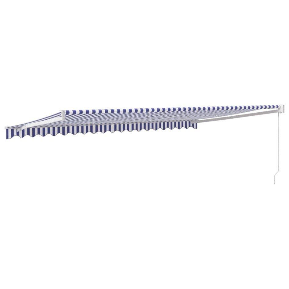 Toldo retráctil aluminio y tela azul y blanco 5x3