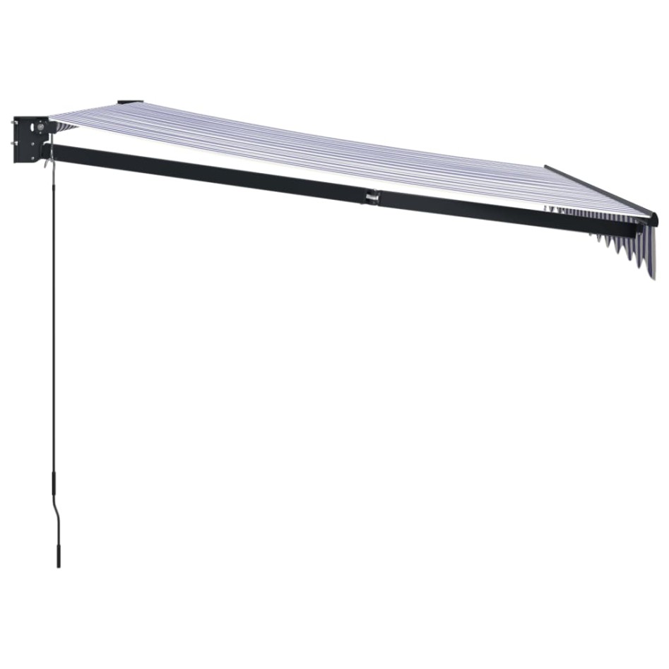 Toldo retráctil aluminio y tela azul y blanco 3x2,5