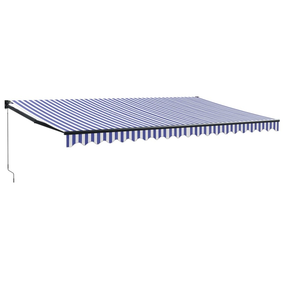 Toldo retráctil aluminio y tela azul y blanco 5x3