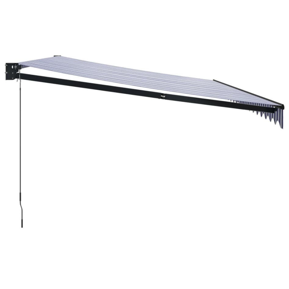 Toldo retráctil aluminio y tela azul y blanco 5x3