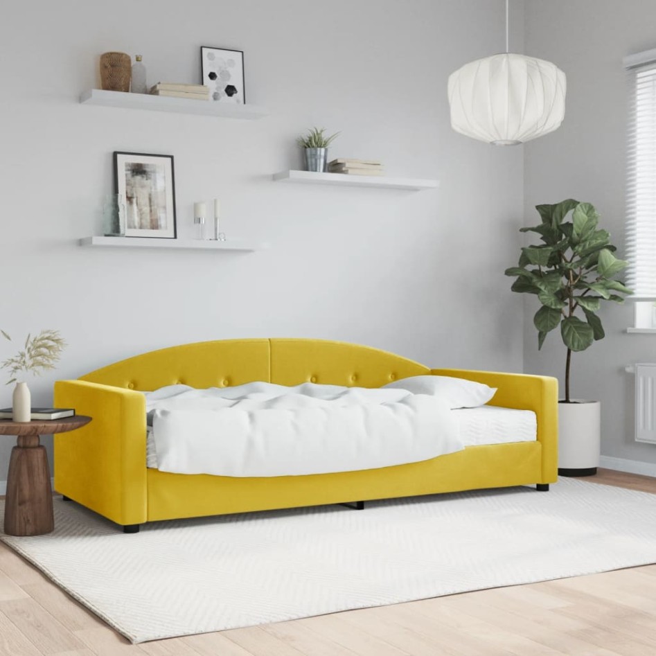 Sofá cama con colchón terciopelo amarillo 90x200
