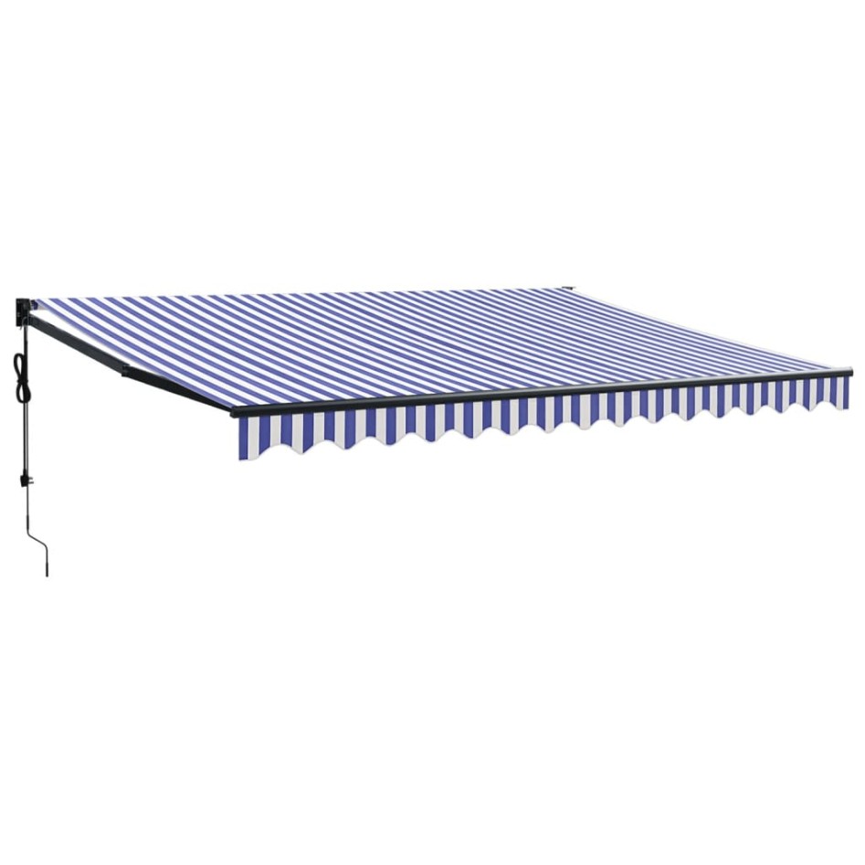 Toldo retráctil automático azul y blanco 4,5x3
