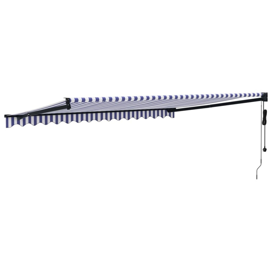 Toldo retráctil automático azul y blanco 4,5x3