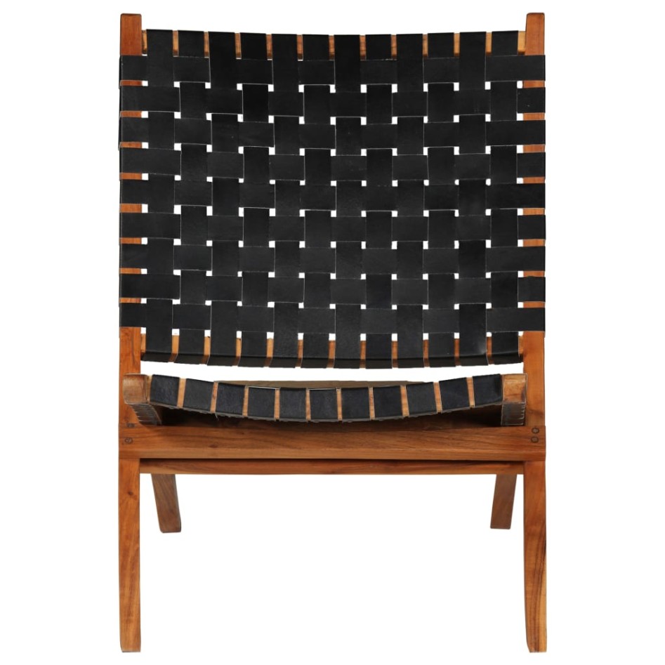 Silla plegable de tiras cruzadas de cuero auténtico