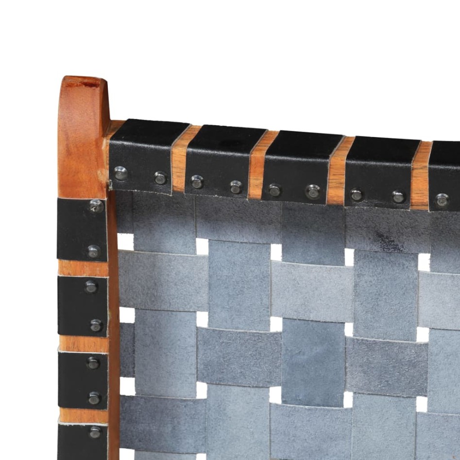 Silla plegable de tiras cruzadas de cuero auténtico