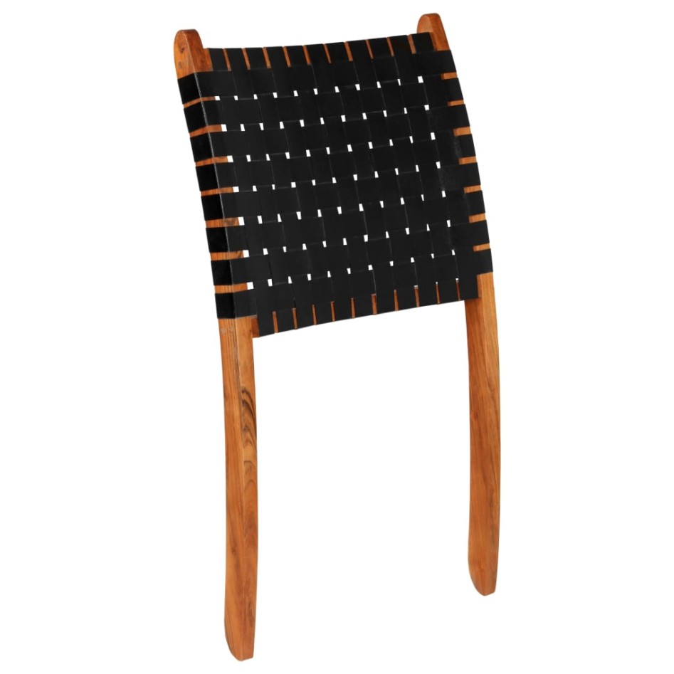 Silla plegable de tiras cruzadas de cuero auténtico