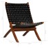 Silla plegable de tiras cruzadas de cuero auténtico