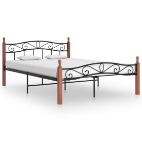 Estructura de cama metal y madera maciza de roble 140x200