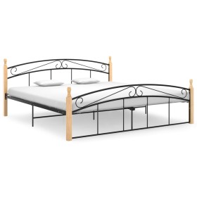 Estructura de cama metal y madera maciza de roble 180x200