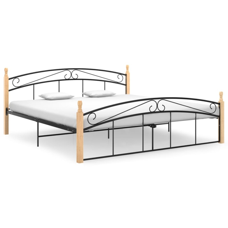 Estructura de cama metal y madera maciza de roble 180x200