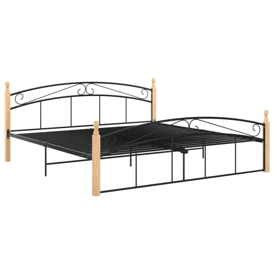 Estructura de cama metal y madera maciza de roble 180x200