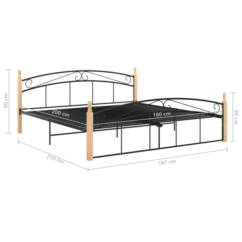 Estructura de cama metal y madera maciza de roble 180x200