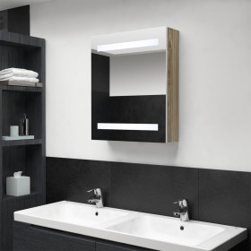 Armario de baño con espejo LED blanco y roble 50x14x60