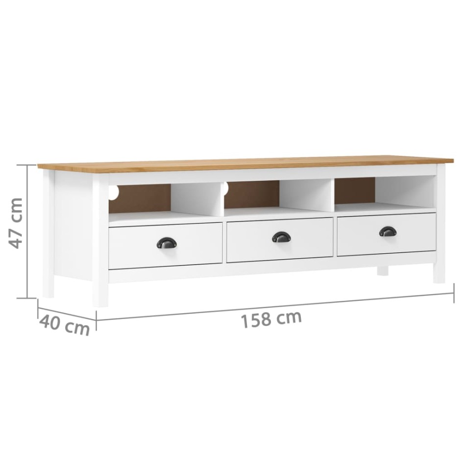 Mueble de TV Hill madera maciza de pino blanco 158x40x47