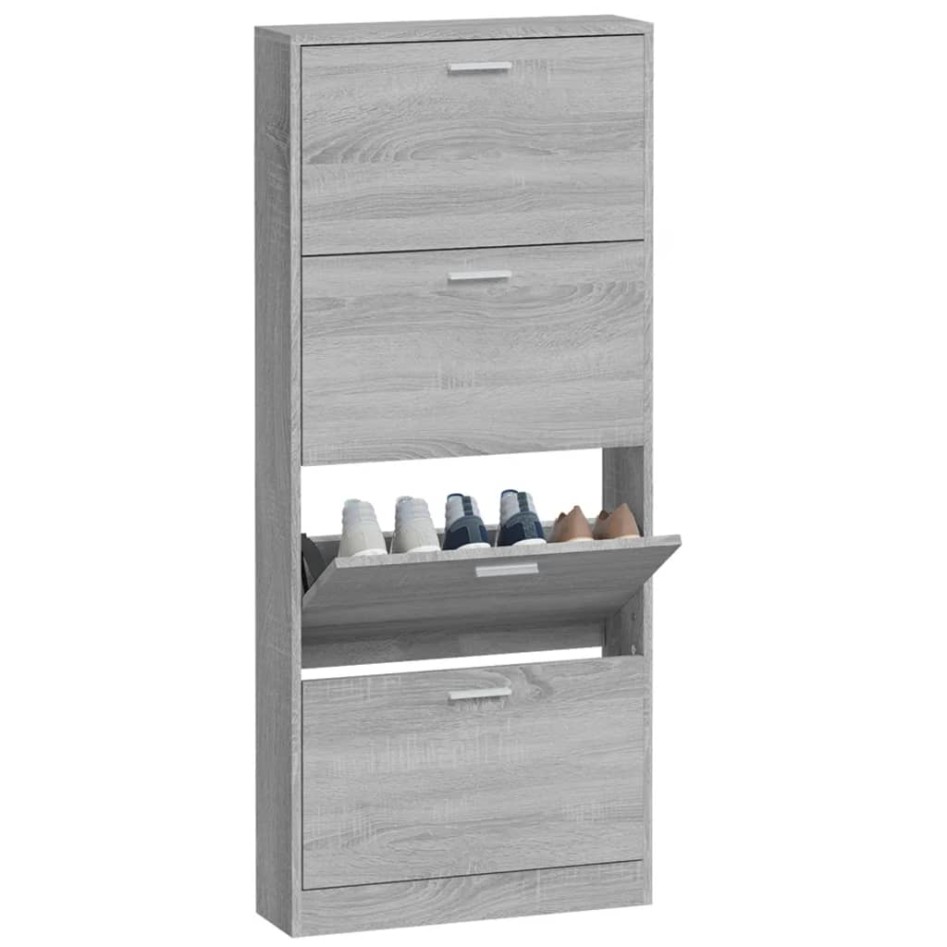 Mueble zapatero madera contrachapada gris Sonoma 59x17x150