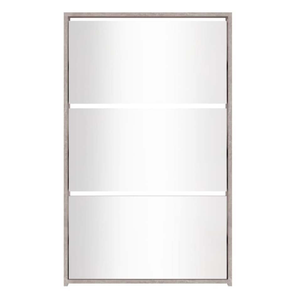 Mueble zapatero y espejo 3 niveles gris hormigón 63x17x102,5
