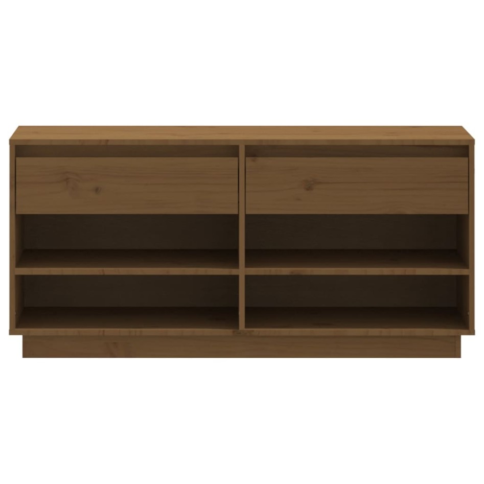 Mueble zapatero de madera maciza pino marrón miel 110x34x52