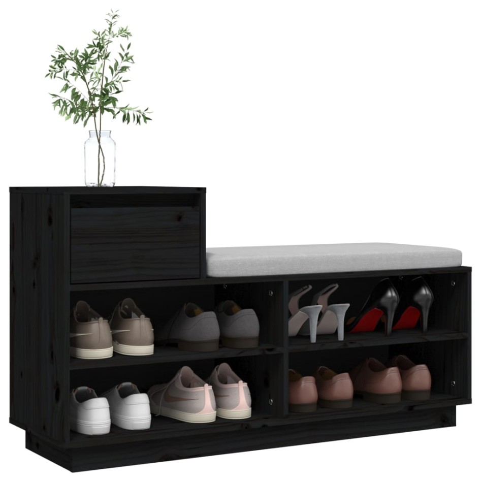 Mueble zapatero de madera maciza de pino negro 110x34x61