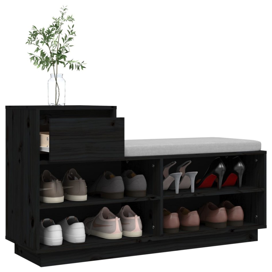 Mueble zapatero de madera maciza de pino negro 110x34x61