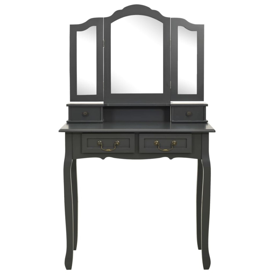 Juego de tocador y taburete madera paulownia gris 80x69x141