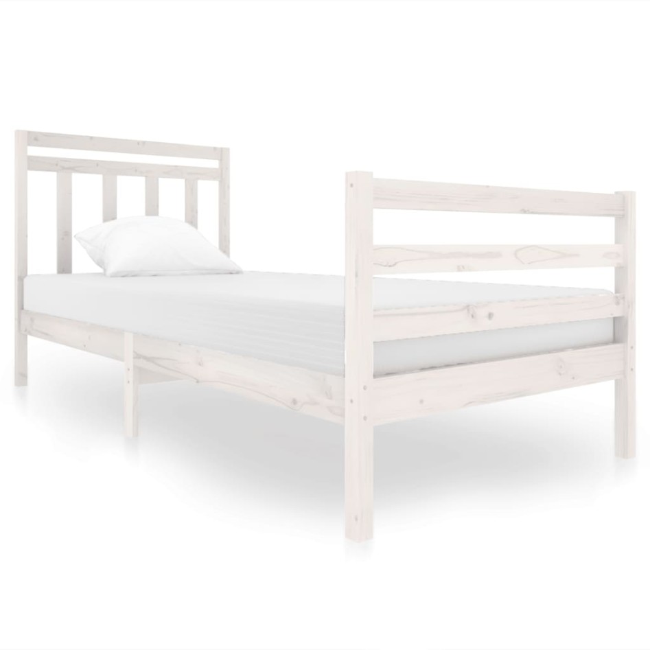 Estructura de cama madera maciza blanca 90x200