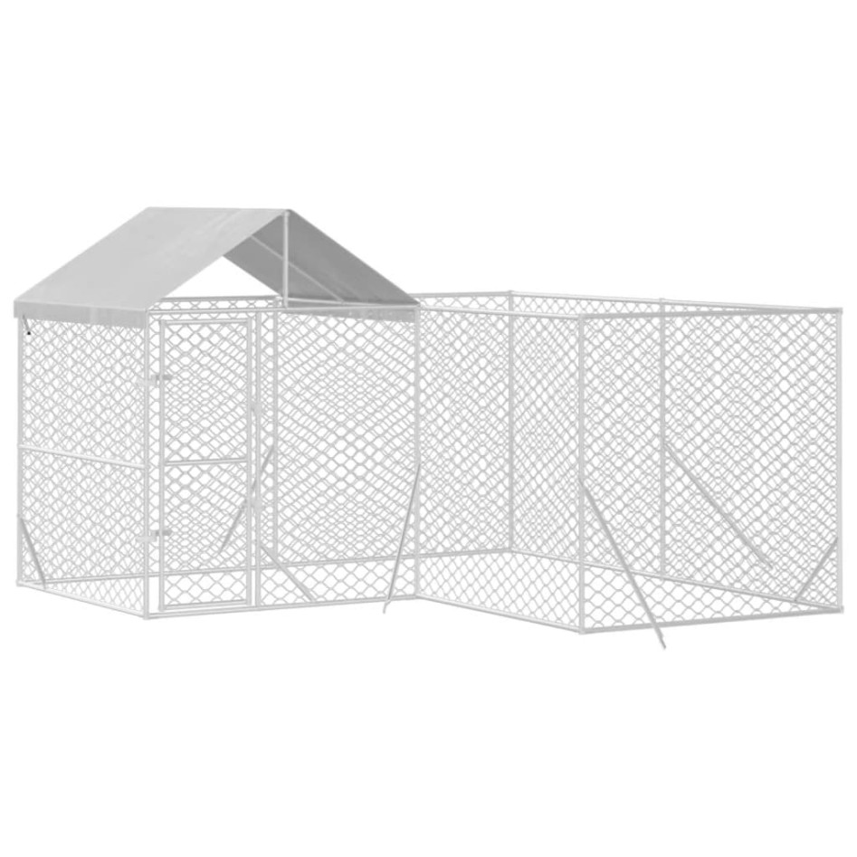 Perrera de exterior con techo acero galvanizado plata 4x4x2,5