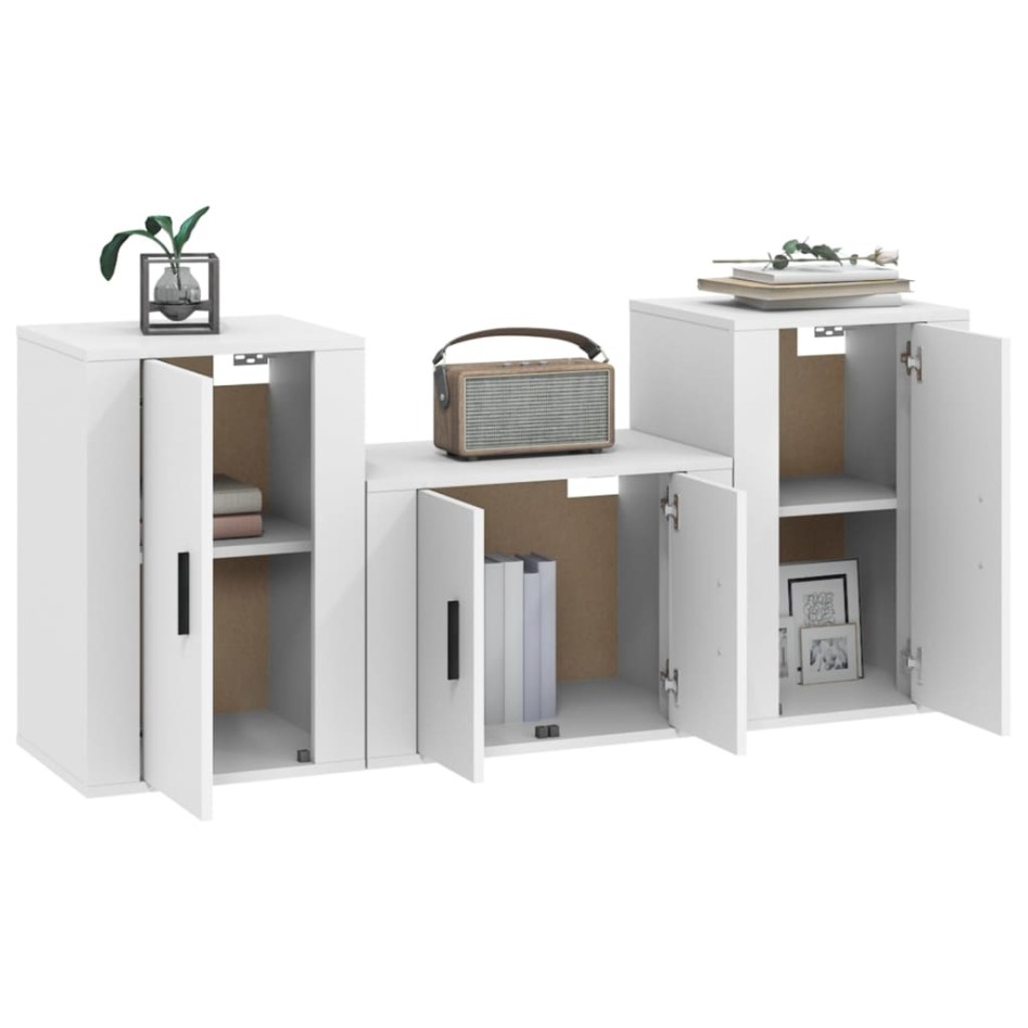 Set de muebles de TV 3 piezas madera contrachapada