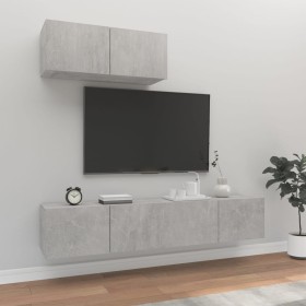 Set de muebles de TV 3 pzas madera contrachapada gris