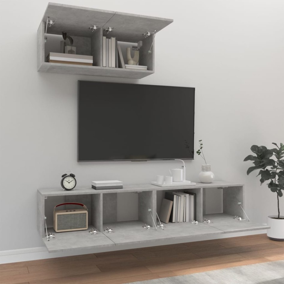 Set de muebles de TV 3 pzas madera contrachapada gris