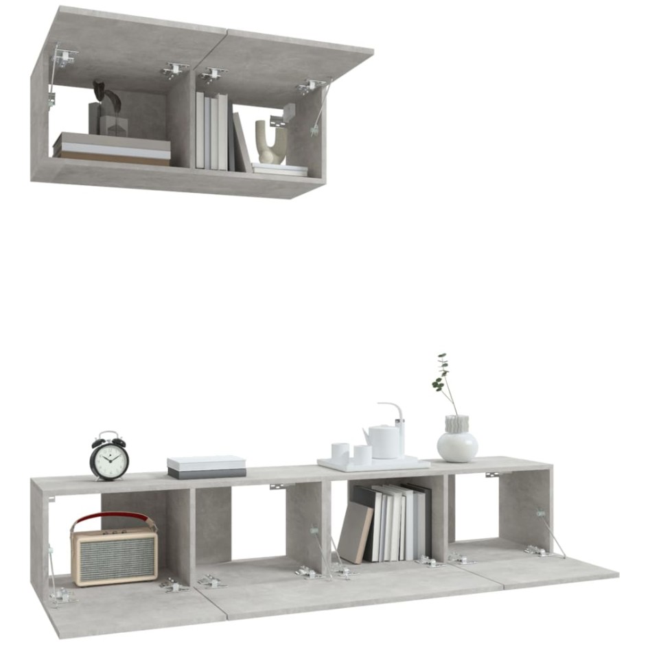 Set de muebles de TV 3 pzas madera contrachapada gris