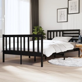 Estructura de cama de madera maciza negra 140x190