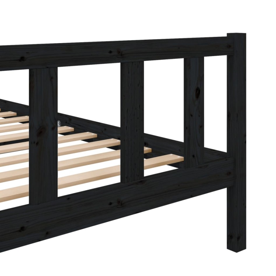 Estructura de cama de madera maciza negra 140x190