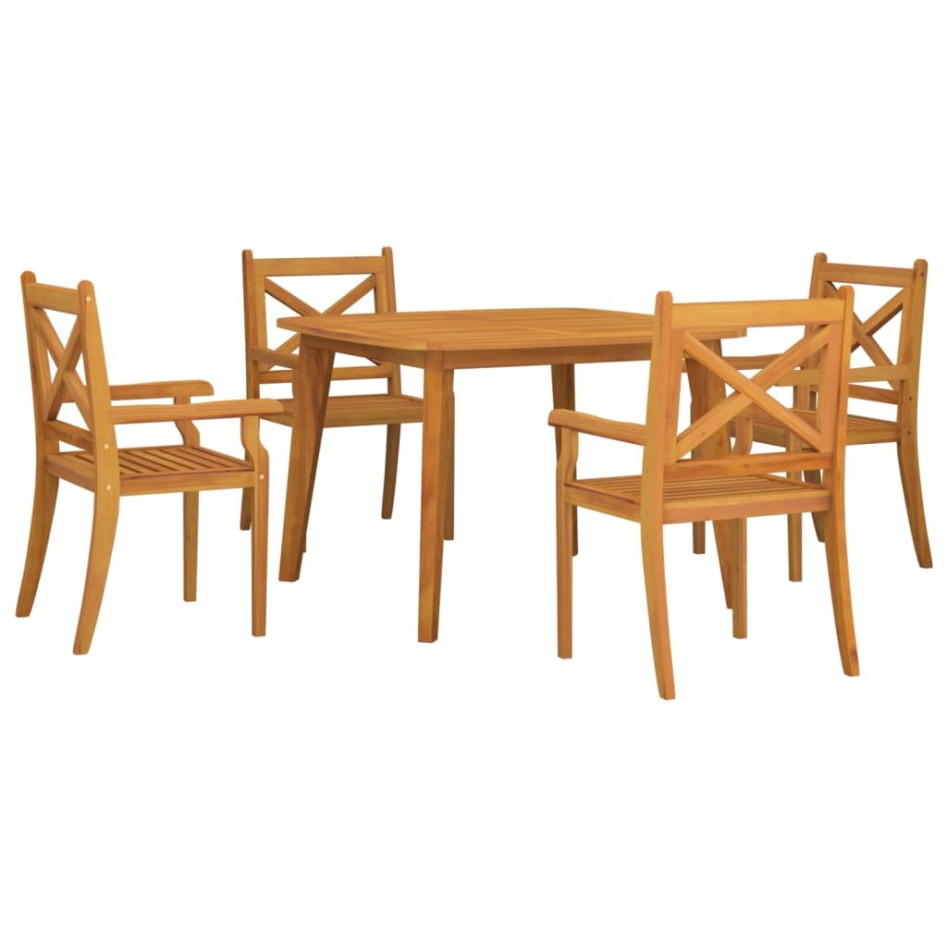 Juego de comedor de jardín 5 piezas madera maciza de