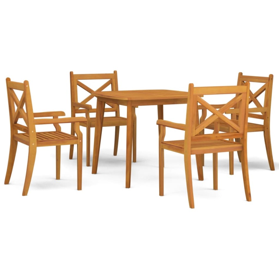Juego de comedor de jardín 5 piezas madera maciza de