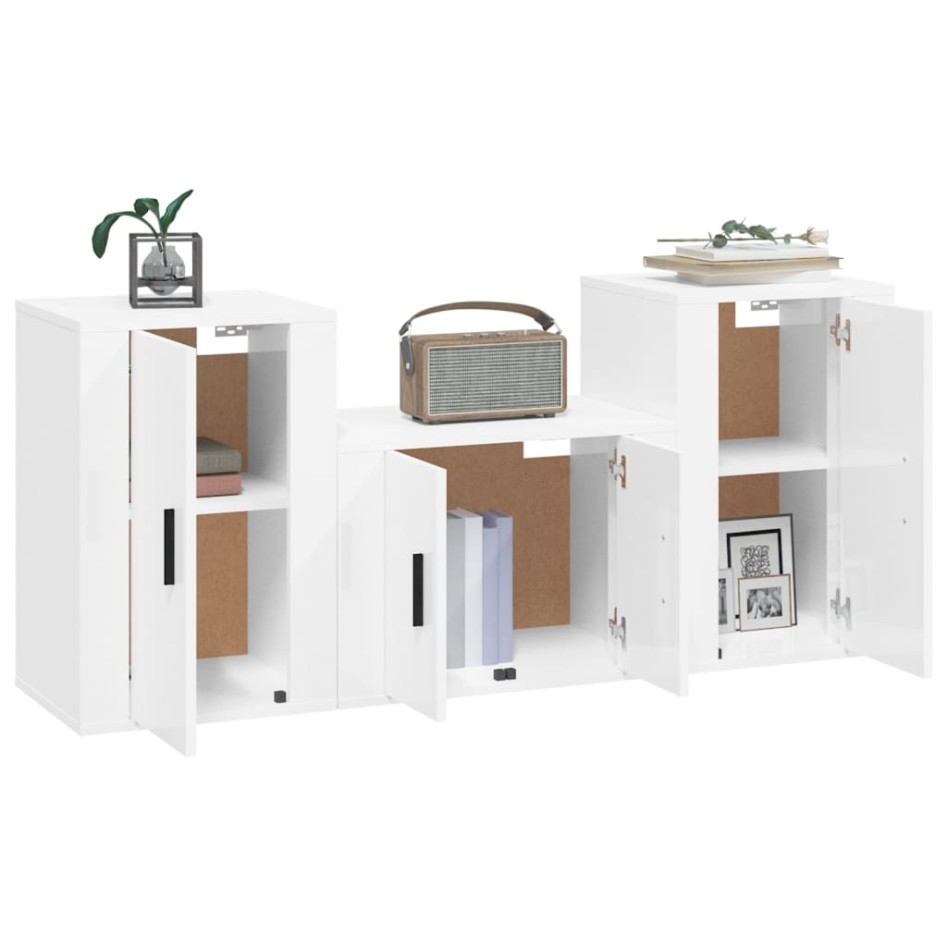 Set de muebles de TV 3 pzas madera contrachapada blanco