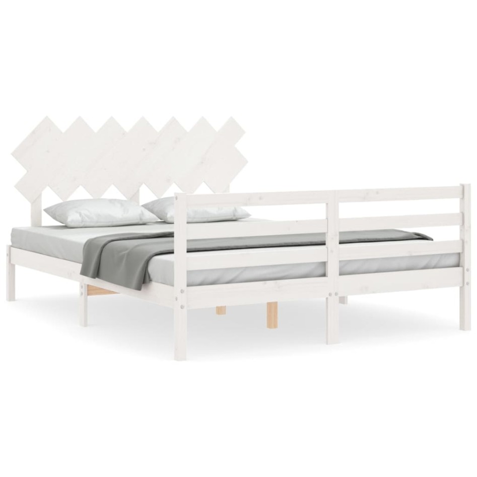Estructura de cama con cabecero madera maciza blanco 140x200