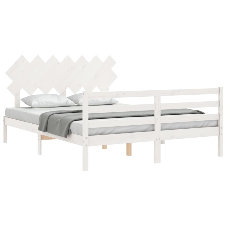 Estructura de cama con cabecero madera maciza blanco 140x200