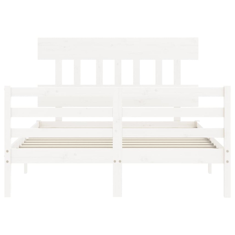 Estructura de cama con cabecero madera maciza blanco 140x200