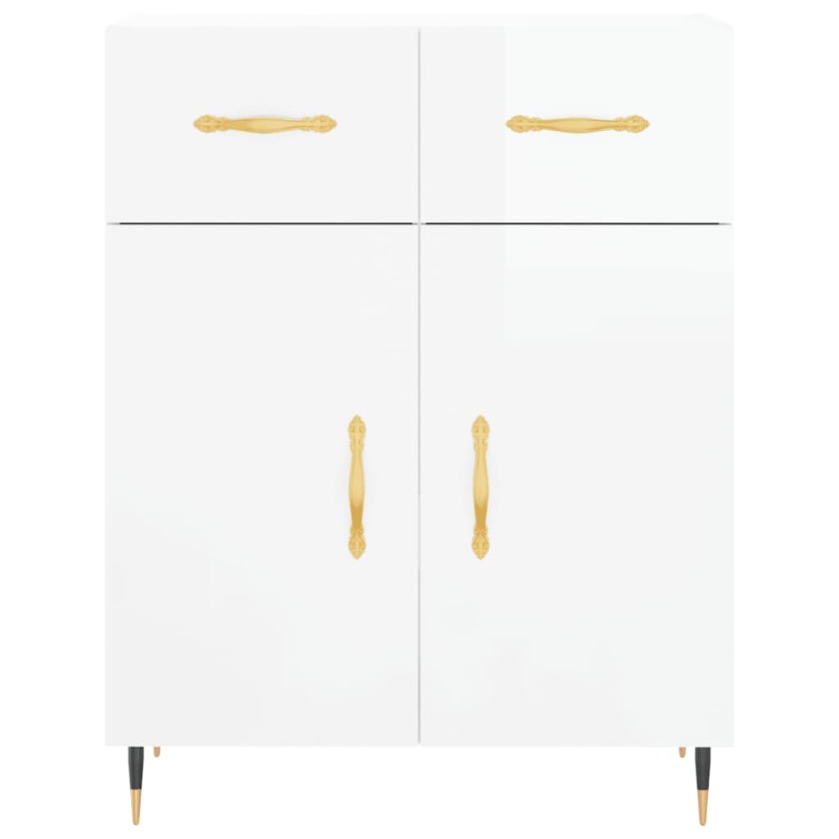 Aparador alto madera contrachapada blanco brillo 69,5x34x180