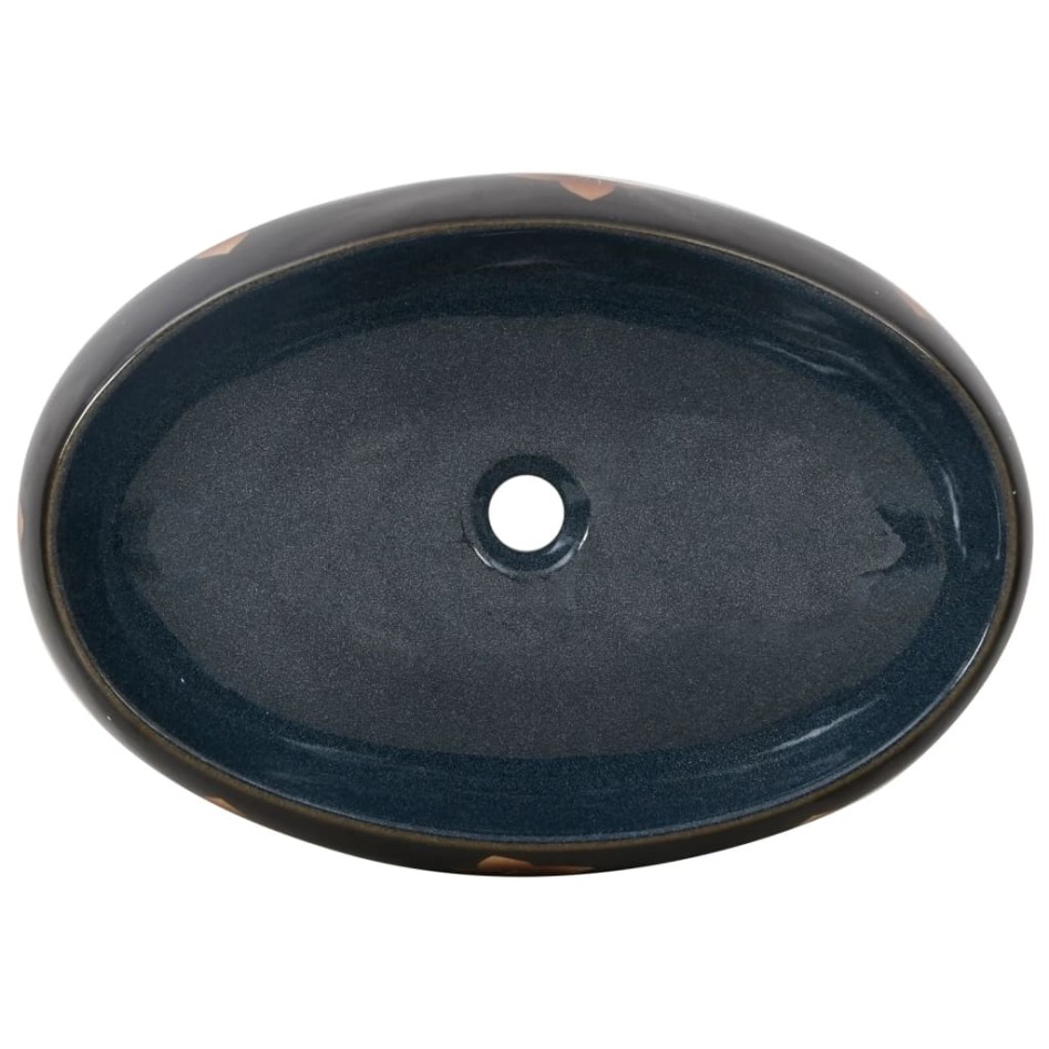 Lavabo sobre encimera ovalado cerámica negro y azul 59x40x15