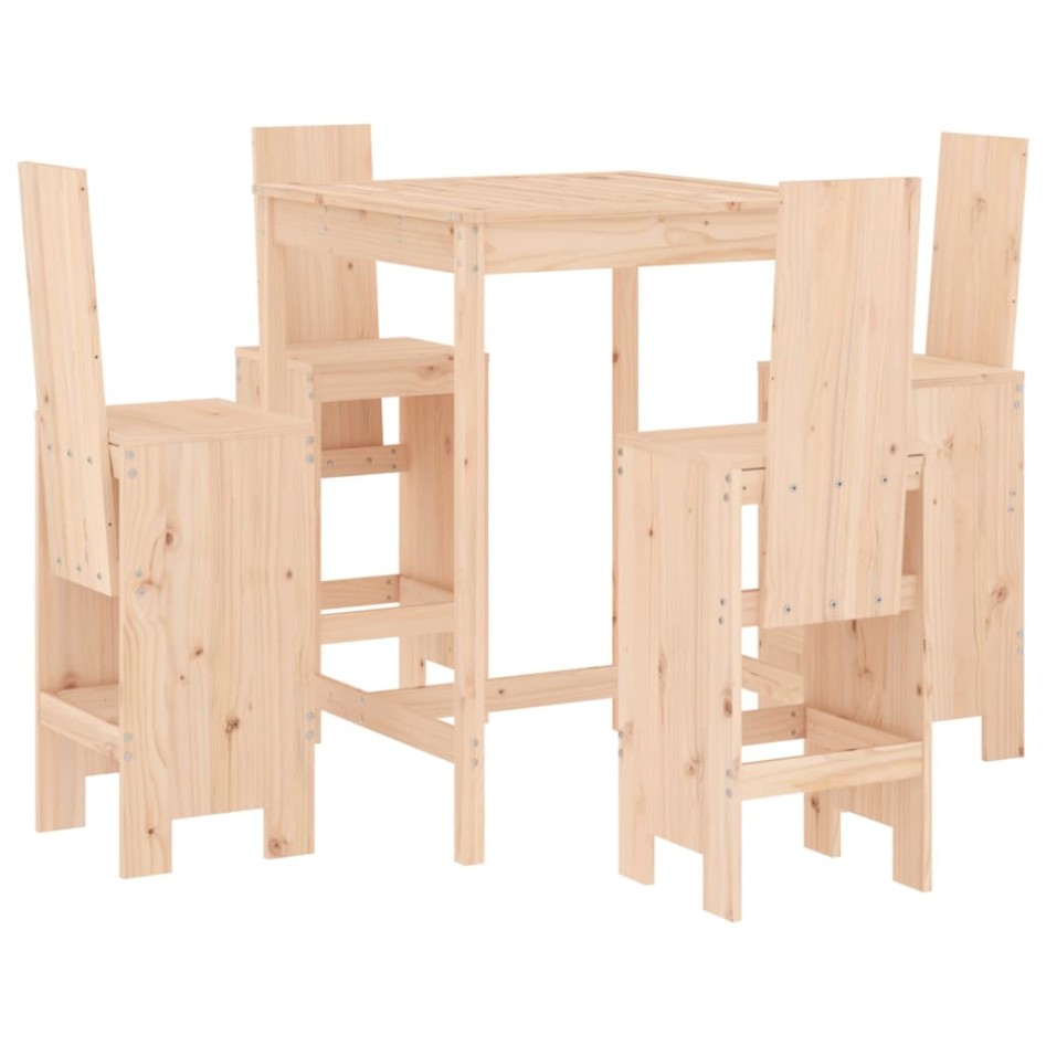 Set de mesa y taburetes altos jardín 5 pzas madera maciza