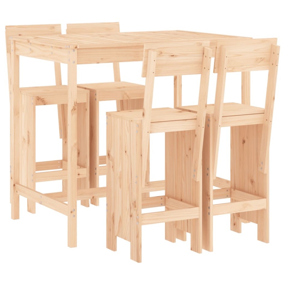 Set de mesa y taburetes altos jardín 5 pzas madera maciza