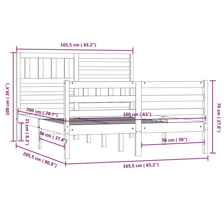 Estructura de cama de madera maciza gris 160x200