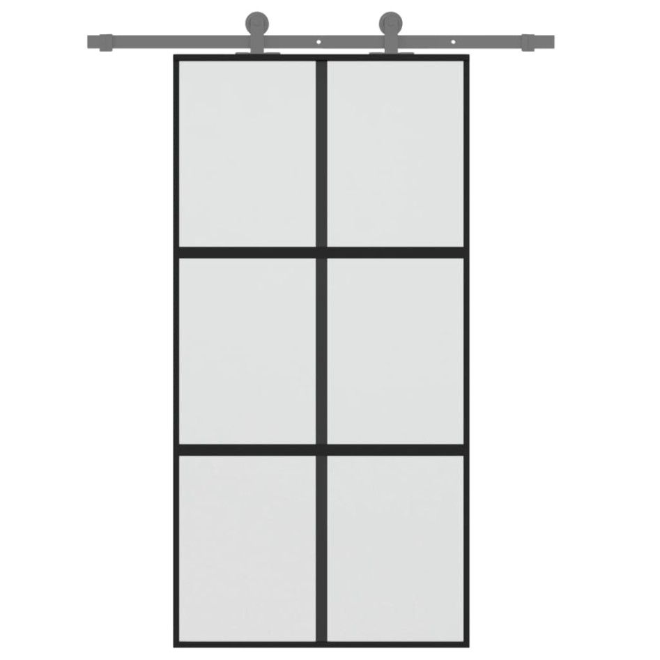 Puerta corredera vidrio templado y aluminio negra 102,5x205