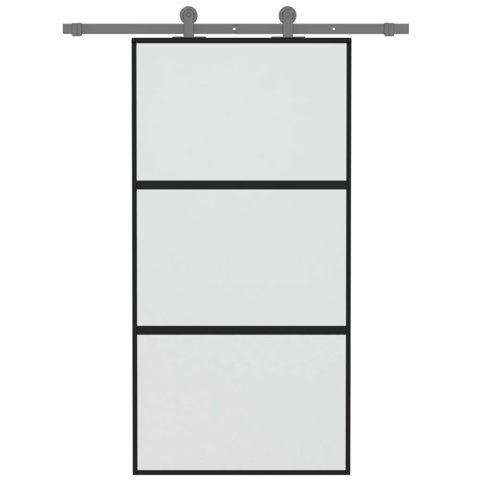 Puerta corredera vidrio templado y aluminio negra 102,5x205